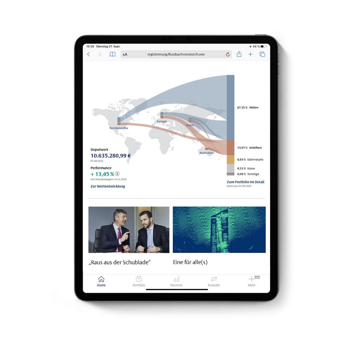 Shows the customer portal